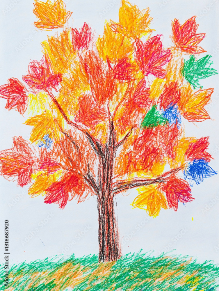 Obraz premium クレヨンで描いた赤い紅葉 Generated image