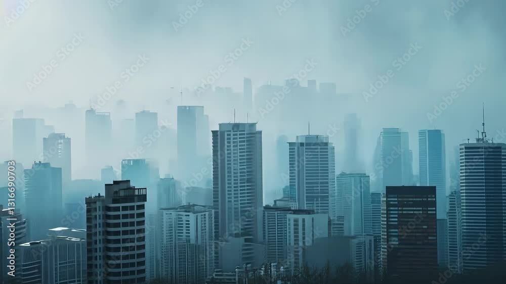 Dissolving fog rolls over a city skyline, creating an abstract cityscape of muted tones Dissolving fog rolls over a city skyline, creating an abstract cityscape of muted tones