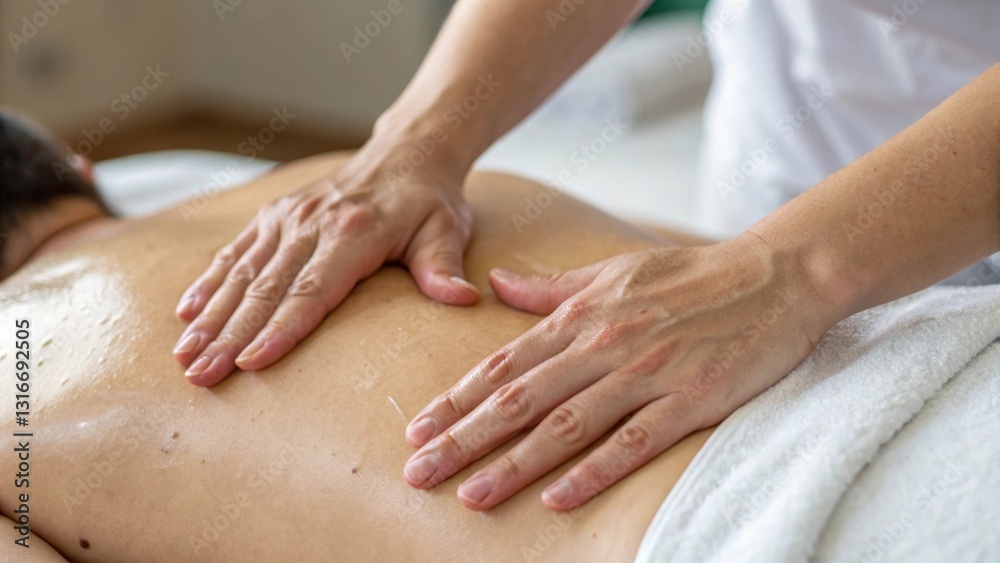 A serene massage session focusing on relaxation and wellness, with hands gently applying pressure to the back of a client. A serene massage session focusing on relaxation and wellness, with hands gently applying pressure to the back of a client.