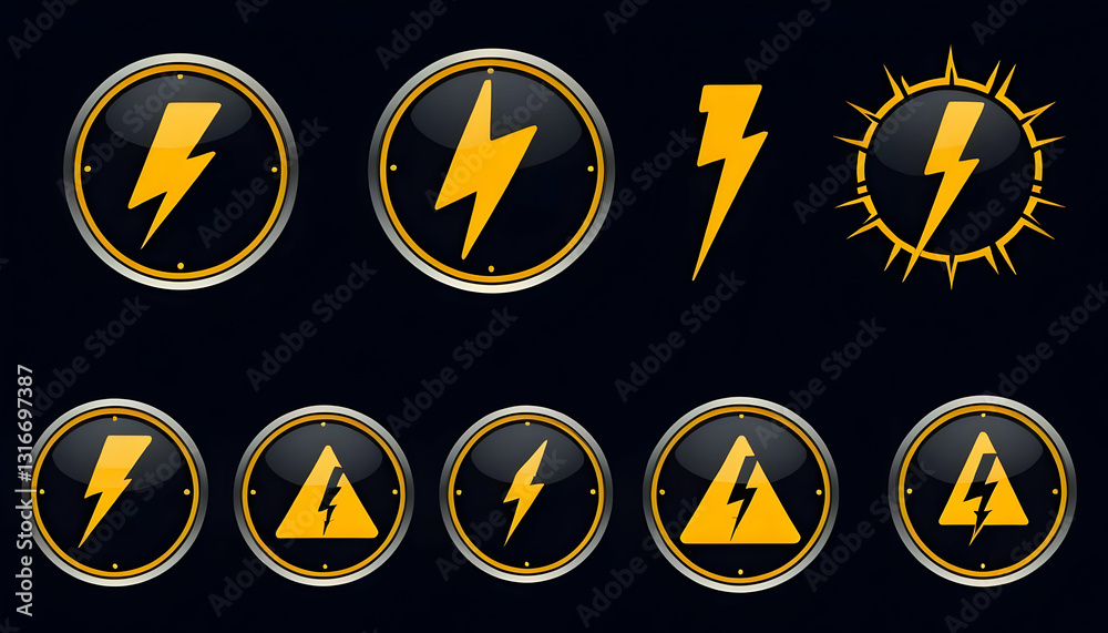 Obraz premium Set of Vibrant Lightning Symbols for Energy and Power Concepts