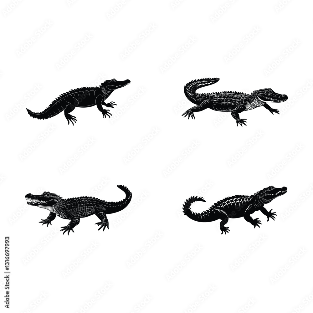 Naklejka premium Crocodile black silhouette of a simple minimal vector