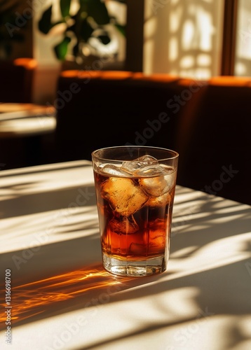 Refreshing Iced Beverage on a Warm Afternoon Beside a Sunlit Window in a Cozy...
