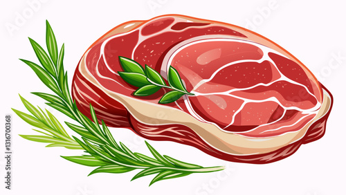Raw pork meat with rosemary and peppercorn isolated on white background