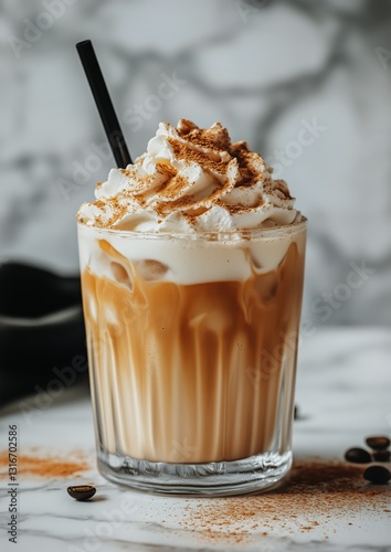 Creamy Dessert Beverage Splashes With Whipped Topping in Refreshing Display