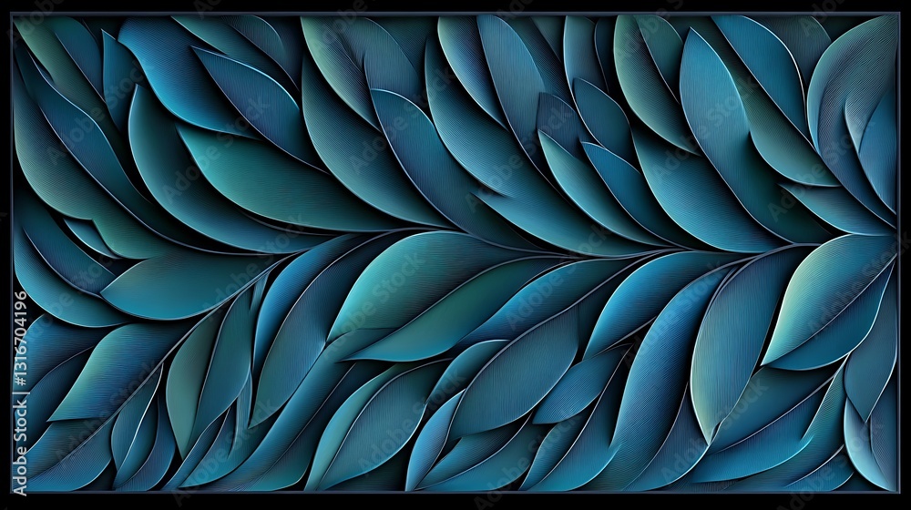Obraz premium Teal Leaf Digital Painting: Abstract Nature Artwork AI Generated