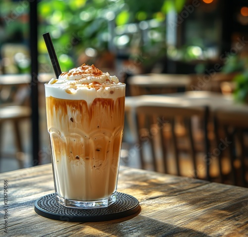 Enjoying a Refreshing Iced Coffee in a Cozy Caf Setting With Natural Light