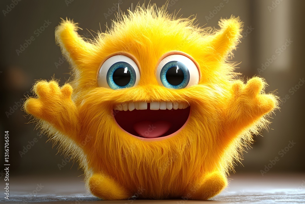 Obraz premium Sunny Fuzzball - Adorable 3D Cartoon Monster Character