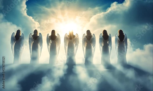 Seven Angels Stand Facing the Light From Heaven