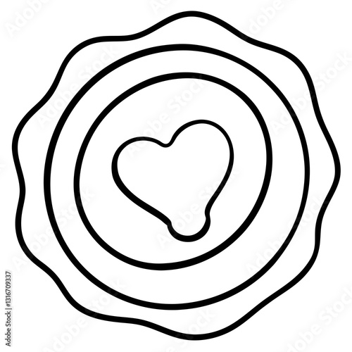 Heart-Stamped Wax Seal Line Art
