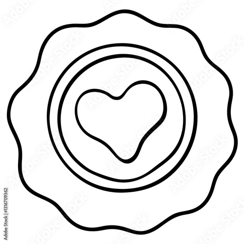 Heart-Stamped Wax Seal Line Art