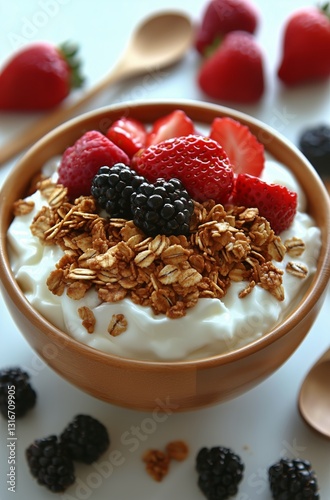 Delicious Yogurt Parfait With Fresh Berries and Granola for a Healthy Breakfa...