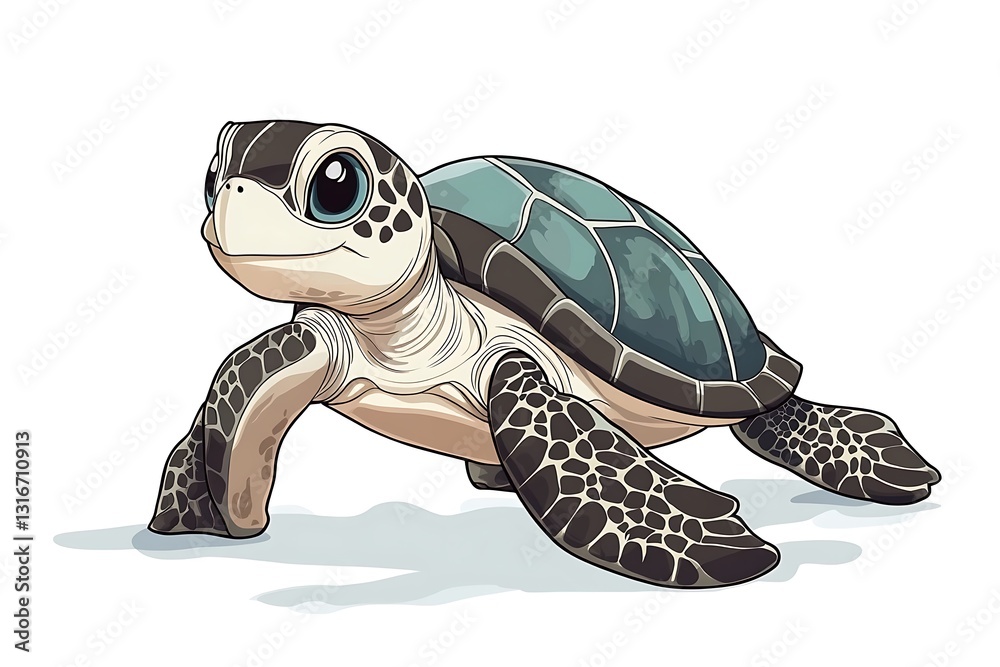 Fototapeta premium Adorable Baby Sea Turtle Illustration Cute Cartoon Marine Animal Design