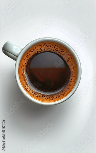 Dark Coffee in a Black Mug Resting on a White Surface During a Calm Morning S...