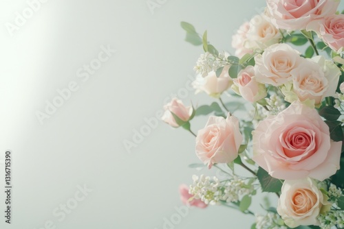 Elegant floral arrangement indoor setting nature photography soft colors close-up beauty of roses