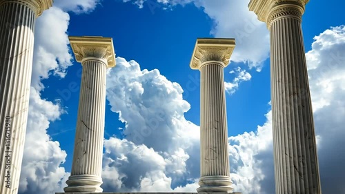 Majestic marble columns ascending to the sky, representing classicism and aspiration