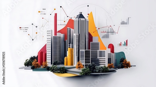 Modern Cityscape 3D Render: Economic Growth Visualization AI Generated