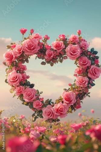 Romantic floral heart display garden photography bright day close-up love and beauty