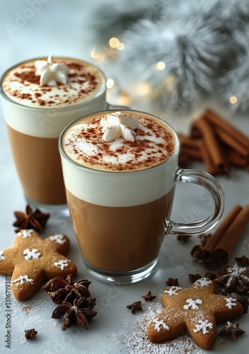 Delicious Coffee With Whipped Cream and Gingerbread Cookies on a Cozy Table