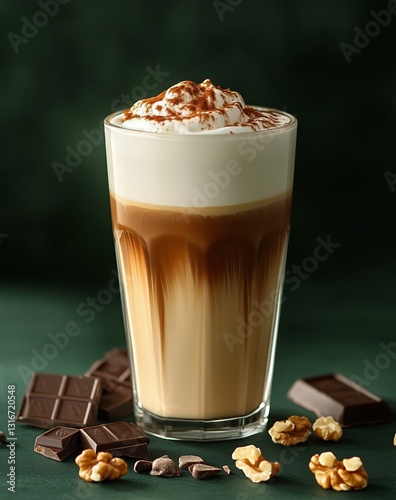 Iced Coffee Drink With Whipped Cream and Toppings at a Cozy Cafe Setting in t...