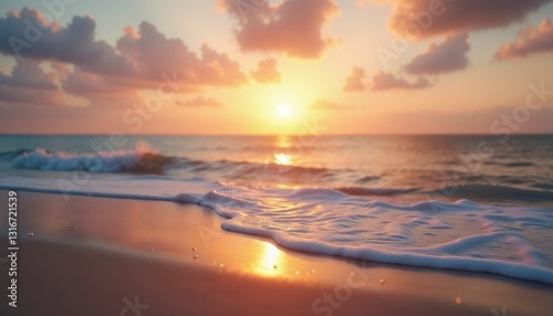 Sunset Beach Serene Golden Tranquility