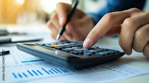 A person using a calculator to estimate insurance premiums
