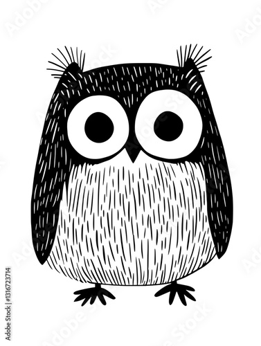 Charming and whimsical owl illustration with big expressive eyes in a minimalist vector style