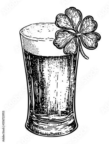 Celebrate St. Patrick's Day with a festive glass of Irish stout adorned with a lucky clover