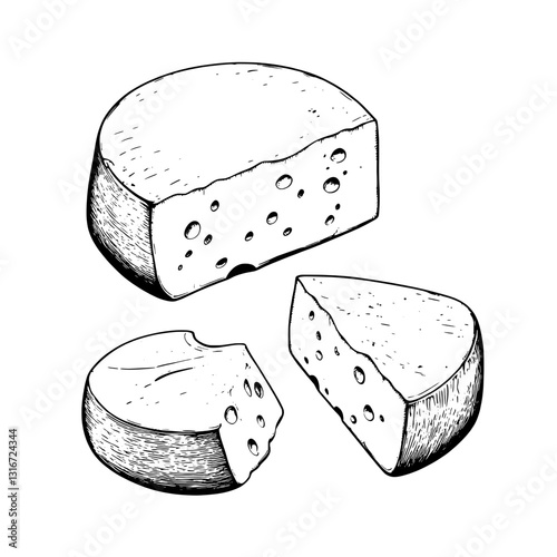 Delicious cheese varieties displayed with intricate details in an artistic vector illustration