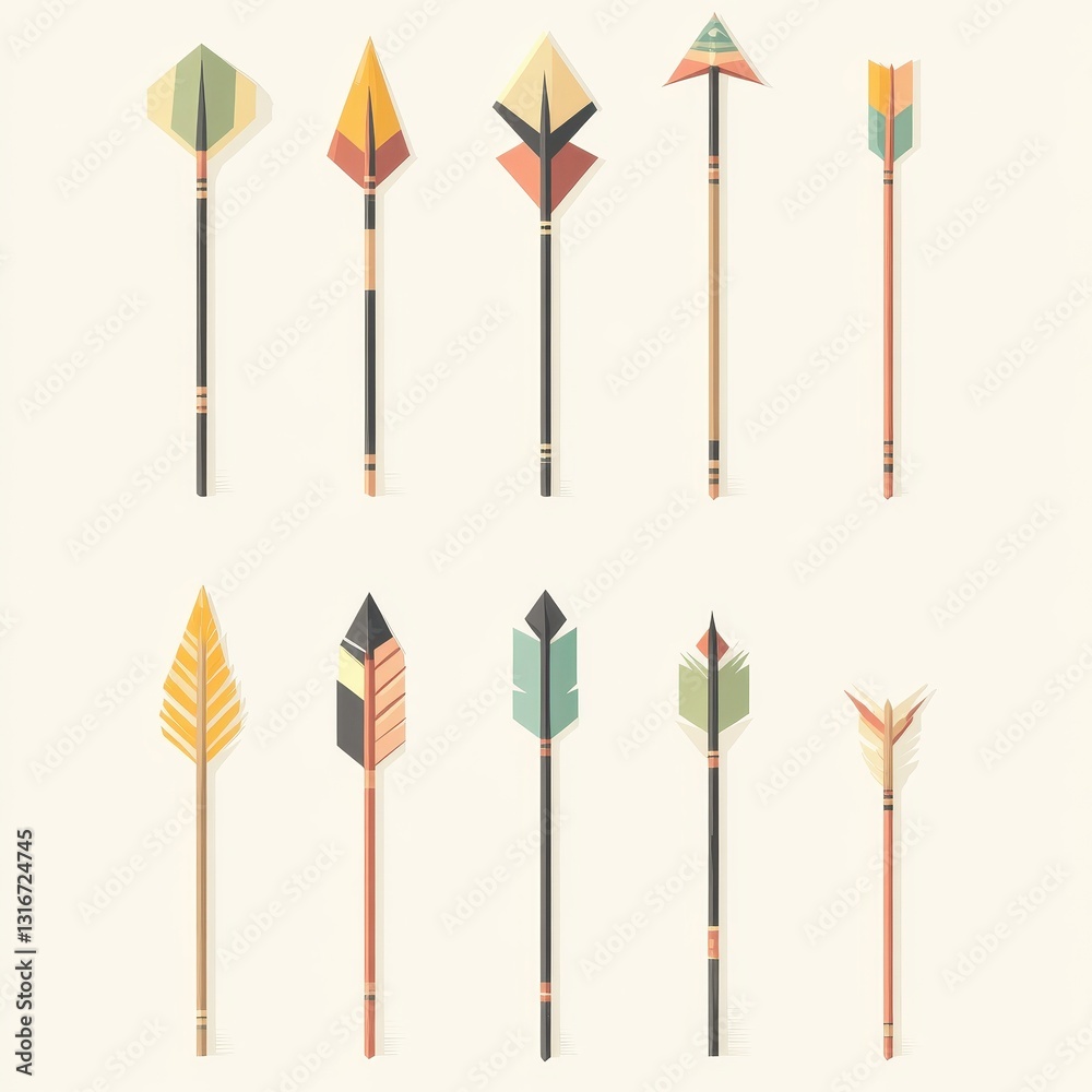 Artistic collection of stylized arrows with unique geometrical designs shown Artistic collection of stylized arrows with unique geometrical designs shown