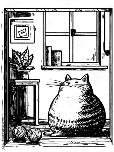 Charming cat enjoys a cozy moment indoors near a sunny window surrounded by yarn and houseplants