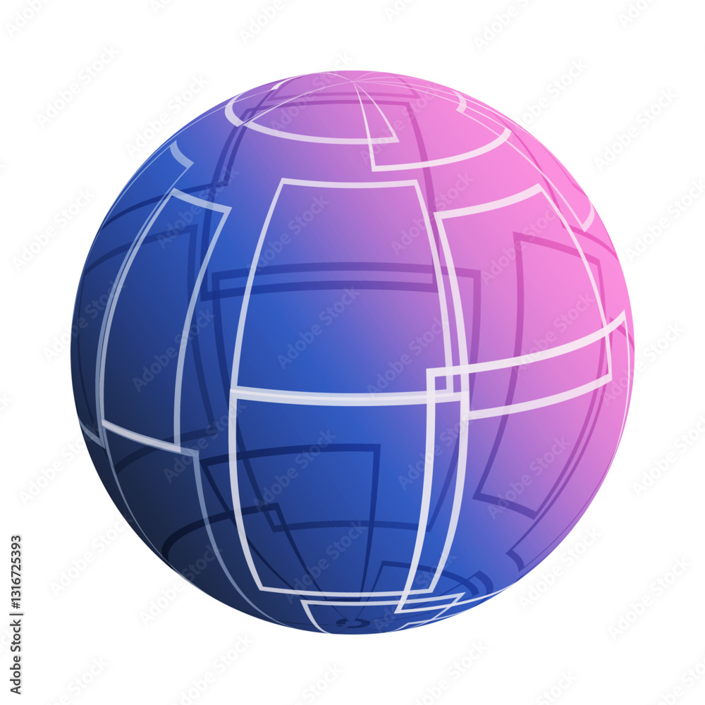 Abstract Pink and Blue Translucent Patterned Lit Globe Clipart Design with Intersecting White Squares, Grid of Overlapping Rectangular Outlines - Vector Template Isolated on White Background Abstract Pink and Blue Translucent Patterned Lit Globe Clipart Design with Intersecting White Squares, Grid of Overlapping Rectangular Outlines - Vector Template Isolated on White Background