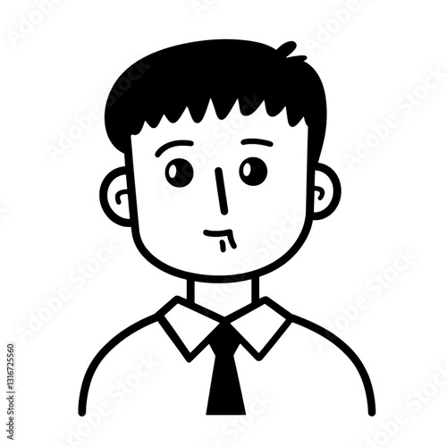 Young man in a formal shirt with a tie showcasing a thoughtful expression in a clean vector style