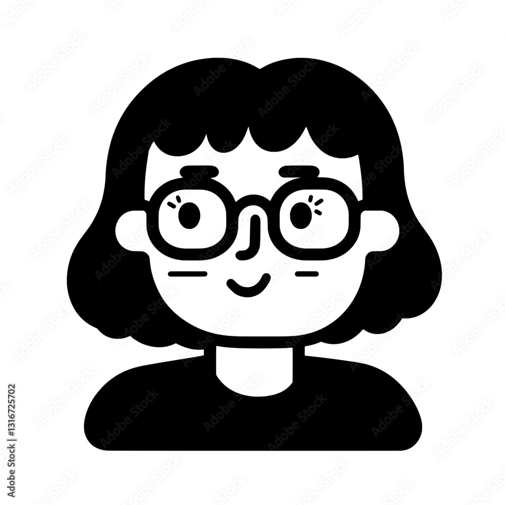 Naklejka premium Fun and friendly vector illustration of a smiling girl with glasses and bobbed hair enjoying a cheerful moment