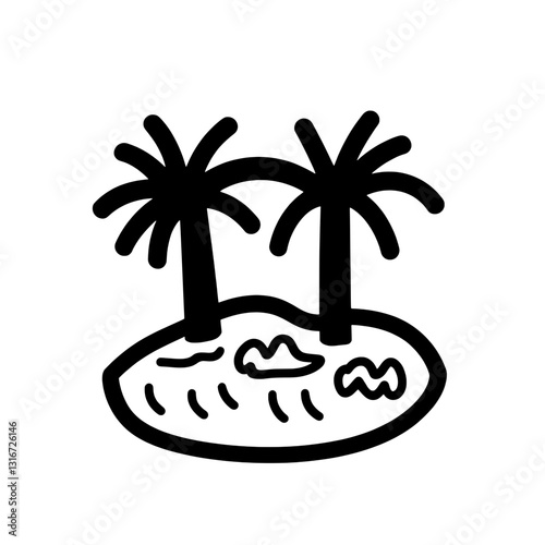 Two palm trees sway gently on a small island surrounded by calm waters under a clear sky
