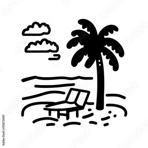 Relaxing on a serene beach with palm trees and gentle waves under a clear sky