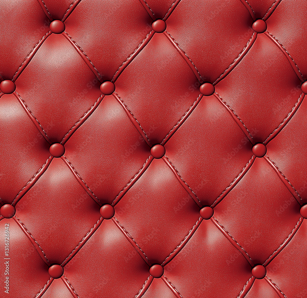 Obraz premium A high-resolution red leather texture with a quilted pattern and buttons, ideal for design and print-on-demand products. The luxurious fabric background adds elegance and texture for creative projects