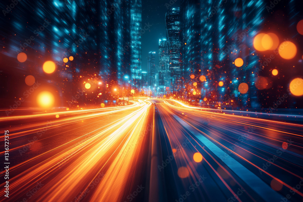 Vibrant city lights create dynamic urban scene at night Vibrant city lights create dynamic urban scene at night