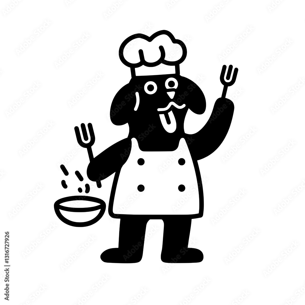 Whimsical chef dog preparing a delicious meal in a playful kitchen setting with joyful energy Whimsical chef dog preparing a delicious meal in a playful kitchen setting with joyful energy