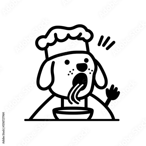 Exciting dog chef preparing delicious noodles in a bright and fun kitchen setting