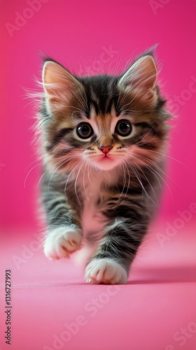 Cute Kitten Wandering on a Soft Pink Rug With Curious Expression in a Cozy In...
