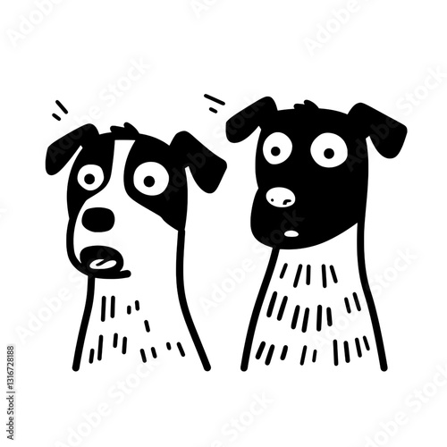 Two curious cartoon dogs express surprise, showcasing playful features and lively expressions in a creative vector illustration
