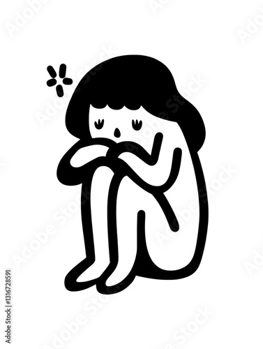 Feeling of solitude expressed through a minimalist vector art design featuring a figure lost in thought