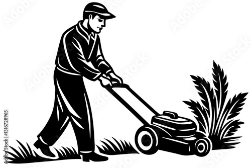 Lawn Mowing Vector Art. Perfect Grass Cutting Illustration