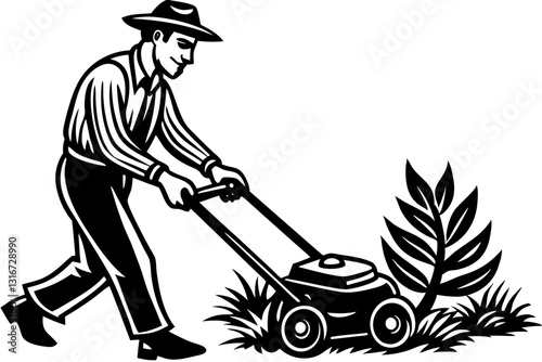 Lawn Mowing Vector Art. Perfect Grass Cutting Illustration