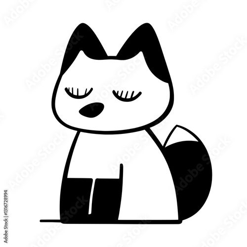 Charming black and white vector design of a peaceful cat sitting gracefully in a cozy environment