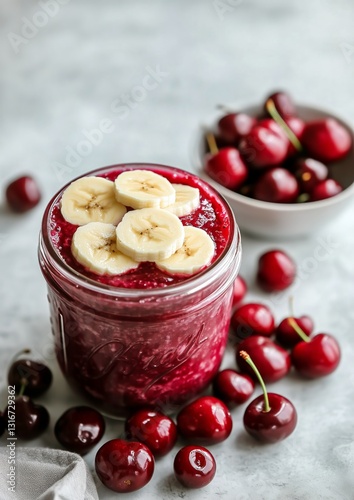 Delicious Cherry Banana Smoothie Served in a Mason Jar on a Kitchen Countertop
