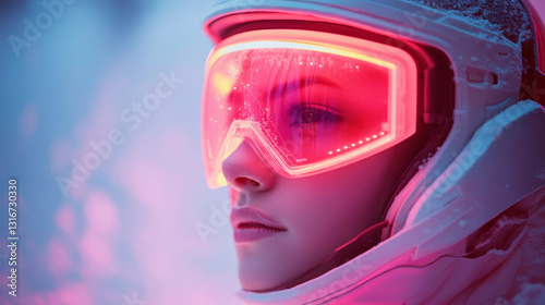Wallpaper Mural Futuristic skier with neon goggles in snowy landscape Torontodigital.ca