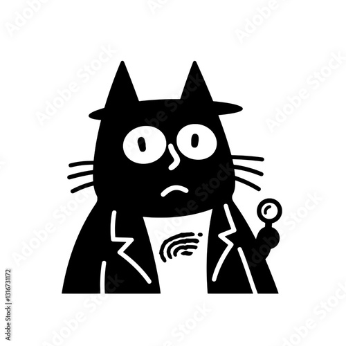 Detective cat investigates the mystery of the missing cheese in a whimsical vector design