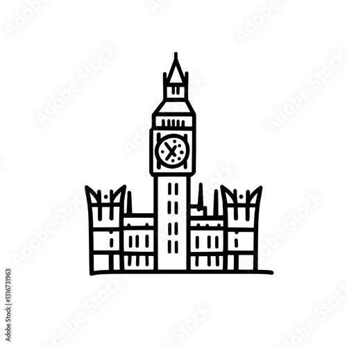 Elevated perspective of a historic clock tower surrounded by classic architecture at twilight