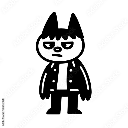 Stylized cartoon character with distinct features and attitude dressed in a cool jacket expressing a unique vibe